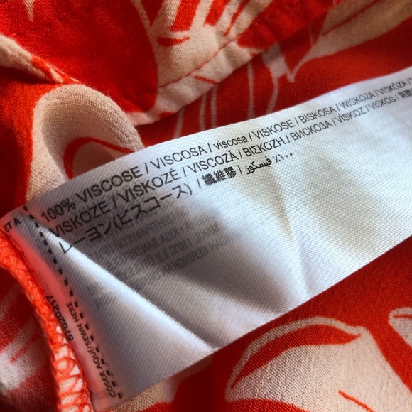 MNG Mango Orange/Cream Oversized Flowy Tropical Printed Shirt Women’s Size 4 Top - Picture 7 of 16